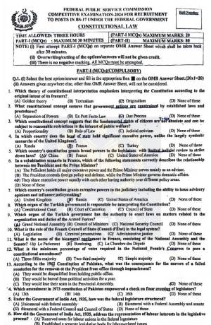 First page of CSS Past Paper Constitutional Law 2024