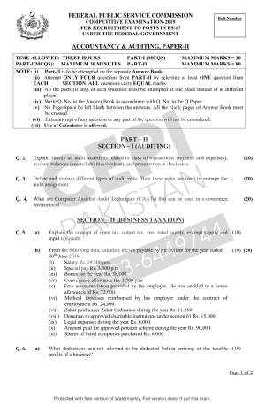First page of CSS Past Papers Accountancy and Auditing-II 2019