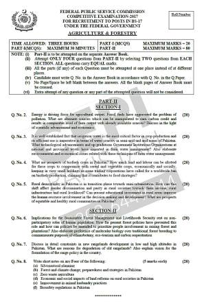 First page of CSS Past Papers Agriculture & Forestry-2017
