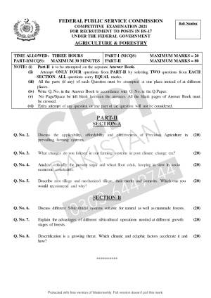 First page of CSS Past Papers Agriculture & Forestry 2021