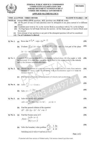 First page of CSS Past Papers Applied Mathematics 2020