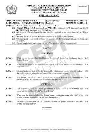 First page of CSS Past Papers British History 2019
