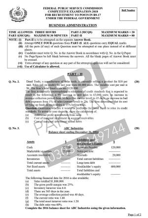 First page of CSS Past Papers Business Administration 2018