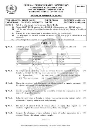 First page of CSS Past Papers Business Administration 2021