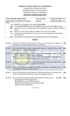 First page of CSS Past Papers Business Administration 2023
