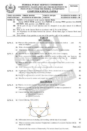First page of CSS Past Papers Computer Science 2021