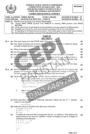 First page of CSS Past Papers Computer Science Paper-I 2018