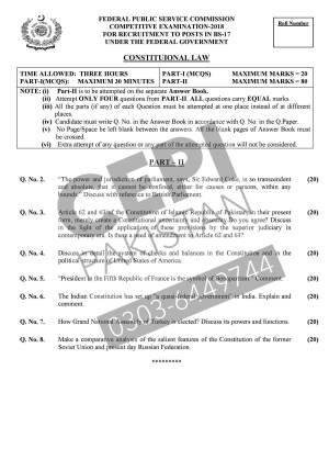 First page of CSS Past Papers Constitutional Law 2018
