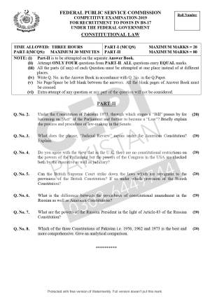 First page of CSS Past Papers Constitutional Law 2019