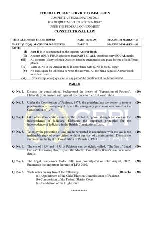 First page of CSS Past Papers Constitutional Law 2023