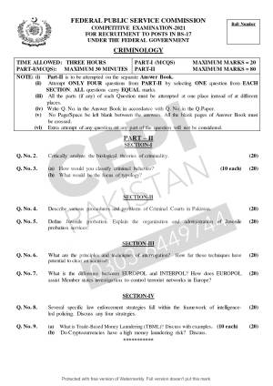 First page of CSS Past Papers Criminology 2021