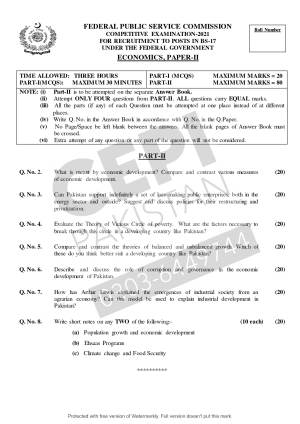First page of CSS Past Papers Economics 2021