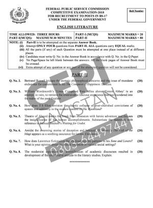 First page of CSS Past Papers English Literature 2018