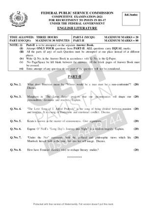 First page of CSS Past Papers English Literature 2021