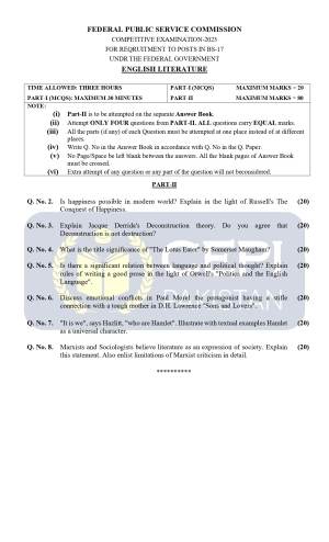 First page of CSS Past Papers English Literature 2023