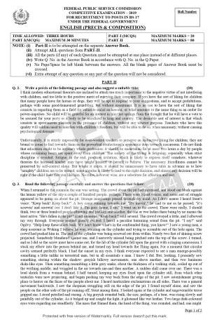 First page of CSS Past Papers English Precis and Composition 2019