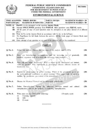 First page of CSS Past Papers Environmental Science 2021