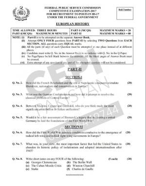 First page of CSS Past Papers European History 2017