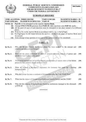 First page of CSS Past Papers European History 2019