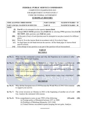 First page of CSS Past Papers European History 2023