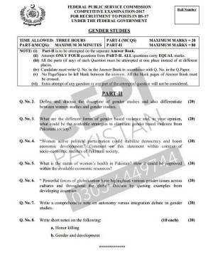 First page of CSS Past Papers Gender Studies 2017
