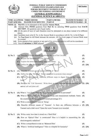 First page of CSS Past Papers General Knowledge-I General Science & Ability 2018