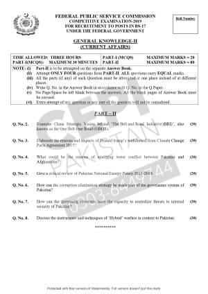 First page of CSS Past Papers General Knowledge-II & III 2019