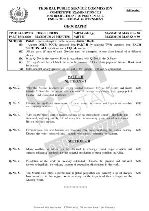 First page of CSS Past Papers Geography 2021