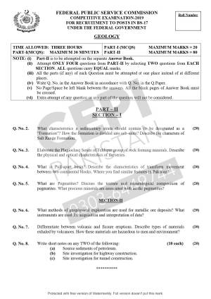 First page of CSS Past Papers Geology 2019