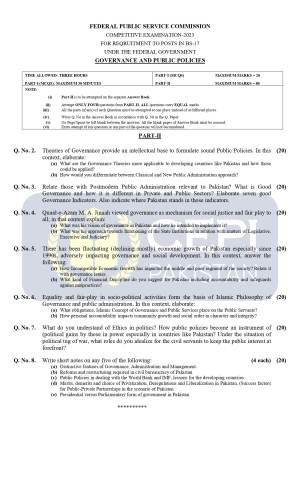 First page of CSS Past Papers Governance and Public Policies 2023