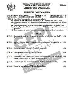 First page of CSS Past Papers History of Pakistan & India 2017
