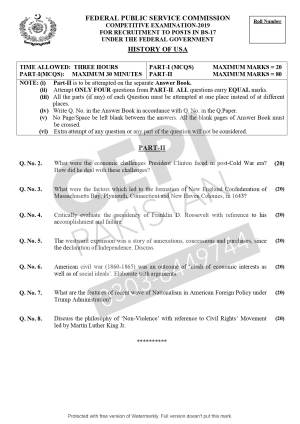 First page of CSS Past Papers History of USA 2019