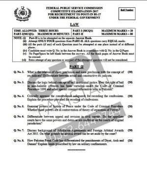 First page of CSS Past Papers Law 2017