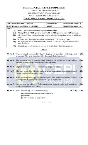 First page of CSS Past Papers Mass Communication 2023
