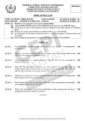 First page of CSS Past Papers Mercantile Law 2019