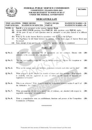 First page of CSS Past Papers Mercantile Law 2021