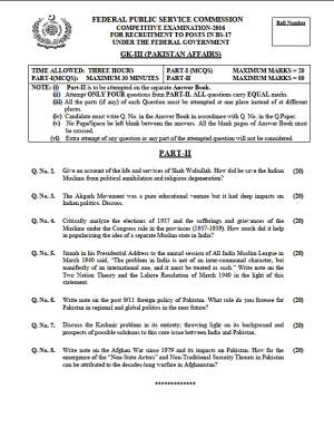 First page of CSS Past Papers Pakistan Affairs (General Knowledge III) 2016
