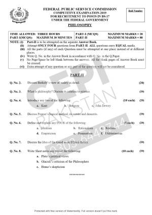 First page of CSS Past Papers Philosophy 2019