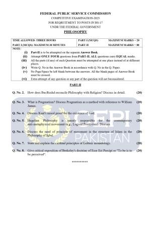 First page of CSS Past Papers Philosophy 2023