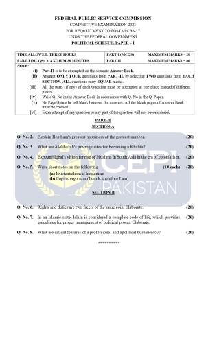 First page of CSS Past Papers Political Science 2023