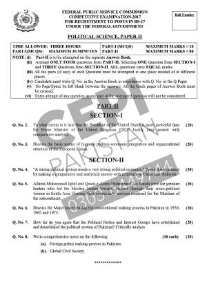 First page of CSS Past Papers Political Science Paper II 2017