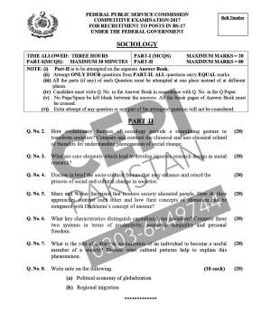 First page of CSS Past Papers Sociology 2017