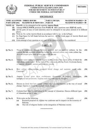 First page of CSS Past Papers Sociology 2019