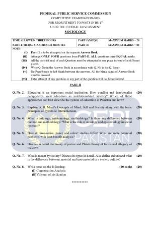 First page of CSS Past Papers Sociology 2023
