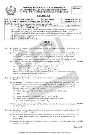 First page of CSS Past Papers Statistics 2021
