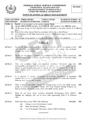 First page of CSS Past Papers Town Planning & Urban Management 2021