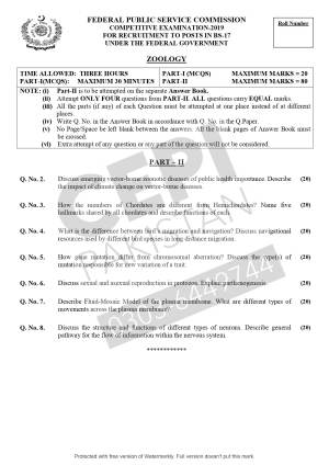First page of CSS Past Papers Zoology 2019