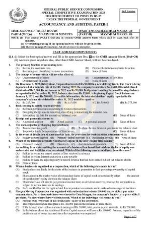 First page of Special CSS Past Paper Accountancy & Auditing Paper-I 2023