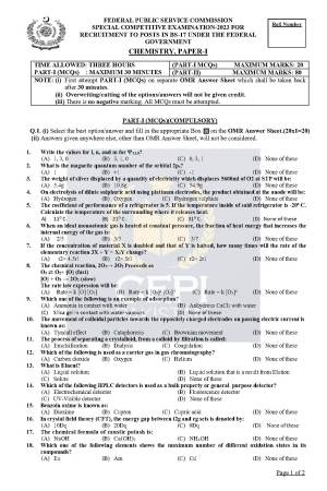 First page of Special CSS Past Paper Chemistry 2023