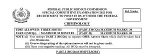 First page of Special CSS Past Paper Criminology 2023